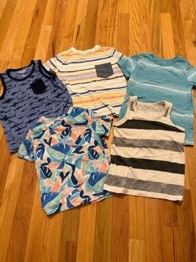 Kids Mix-and-Match Summer Tee & Tank Set - Blue, Teal, Navy, White, Gray